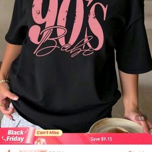 SHEIN Black Oversized Tee with Pink Highlights